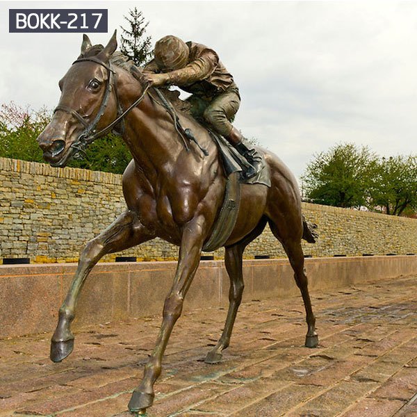 Outdoor vintage bronze horseman racing horse statue Australia 