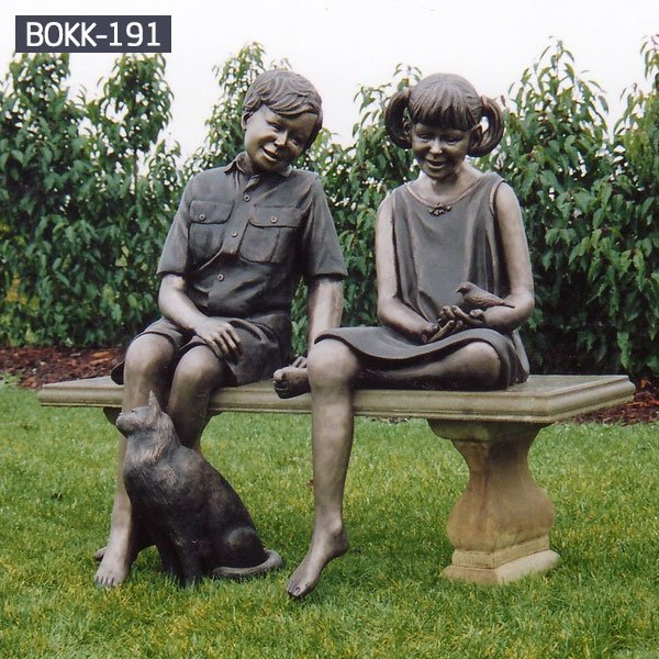 Boy and girl children garden statues outdoor lawn ornaments