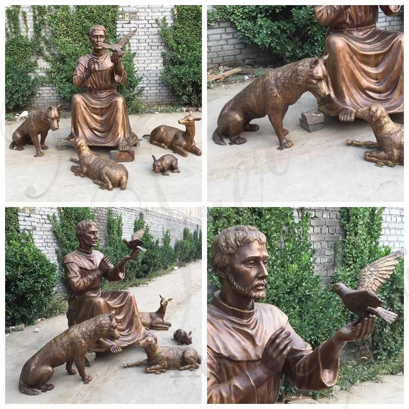 Catholic Bronze St Francis of Assisi and Animal Statue for Sale 965