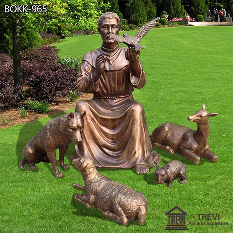 Catholic Bronze St Francis of Assisi and Animal Statue for Sale