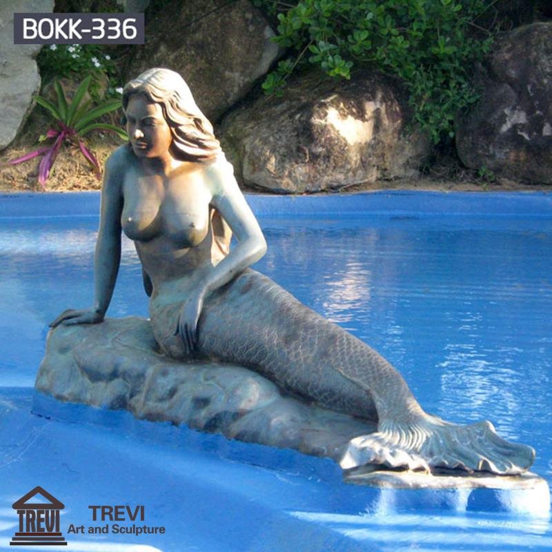 Life Size Bronze Nude Mermaid Statue Lying on Rock for Sale