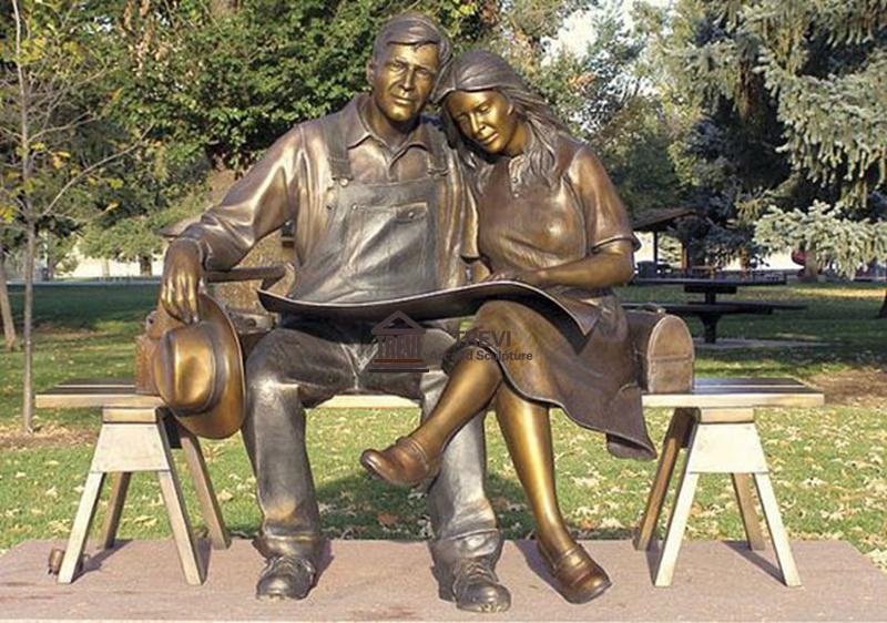 Life Size Bronze Lover Statue Reading Newspaper for Sale