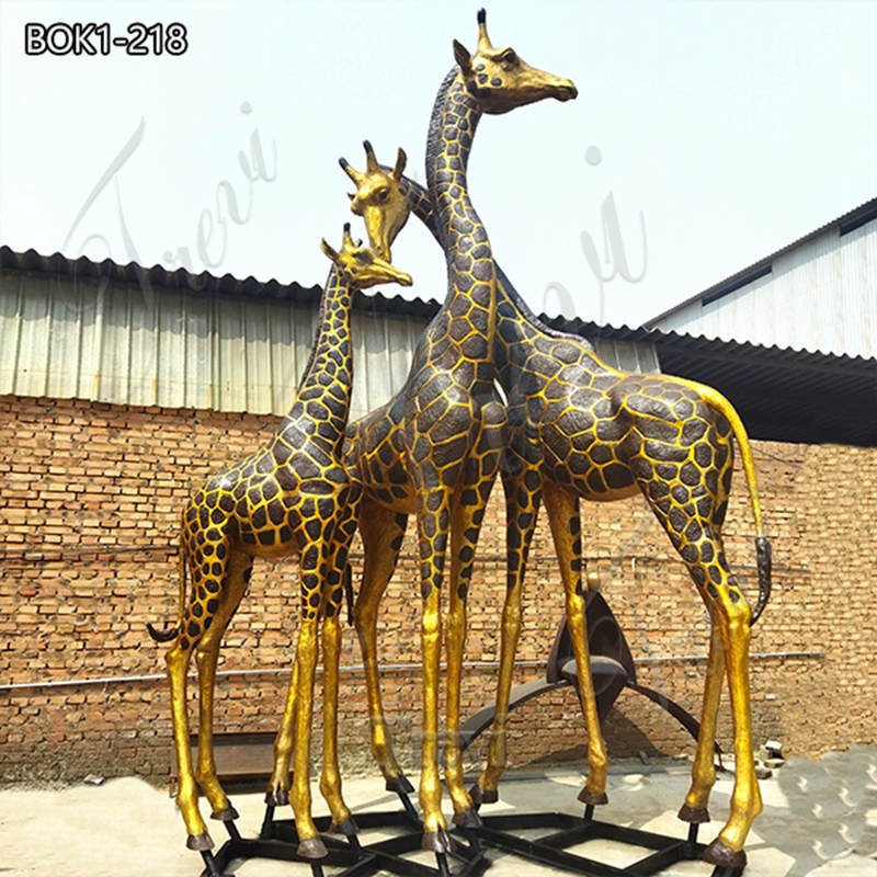 Life Size Bronze Giraffe Family Sculpture Outdoor Decor Supplier BOK1-218_副本