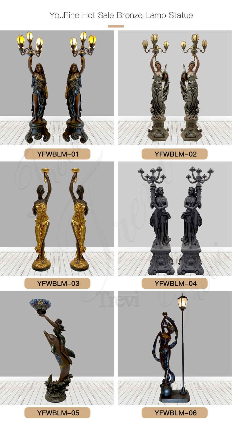 bronze lady statue lamp -Trevi Sculpture