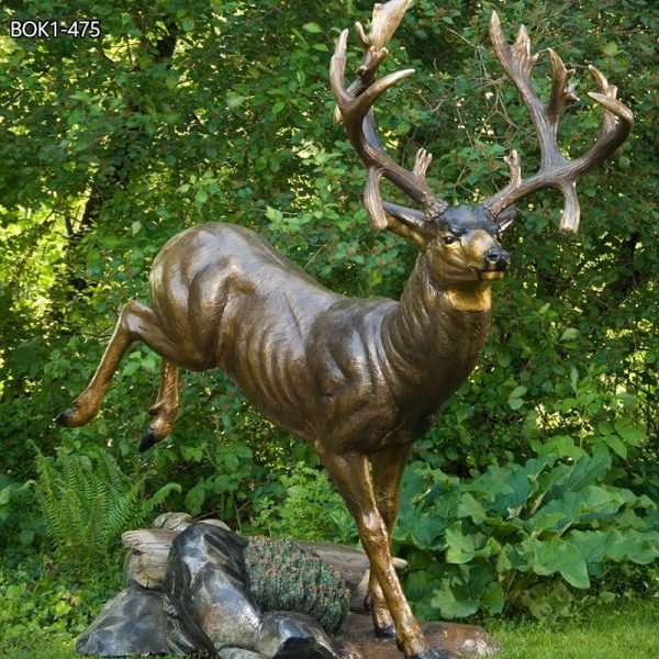 Outdoor Life Size Bronze Jumping Deer Statue for Sale